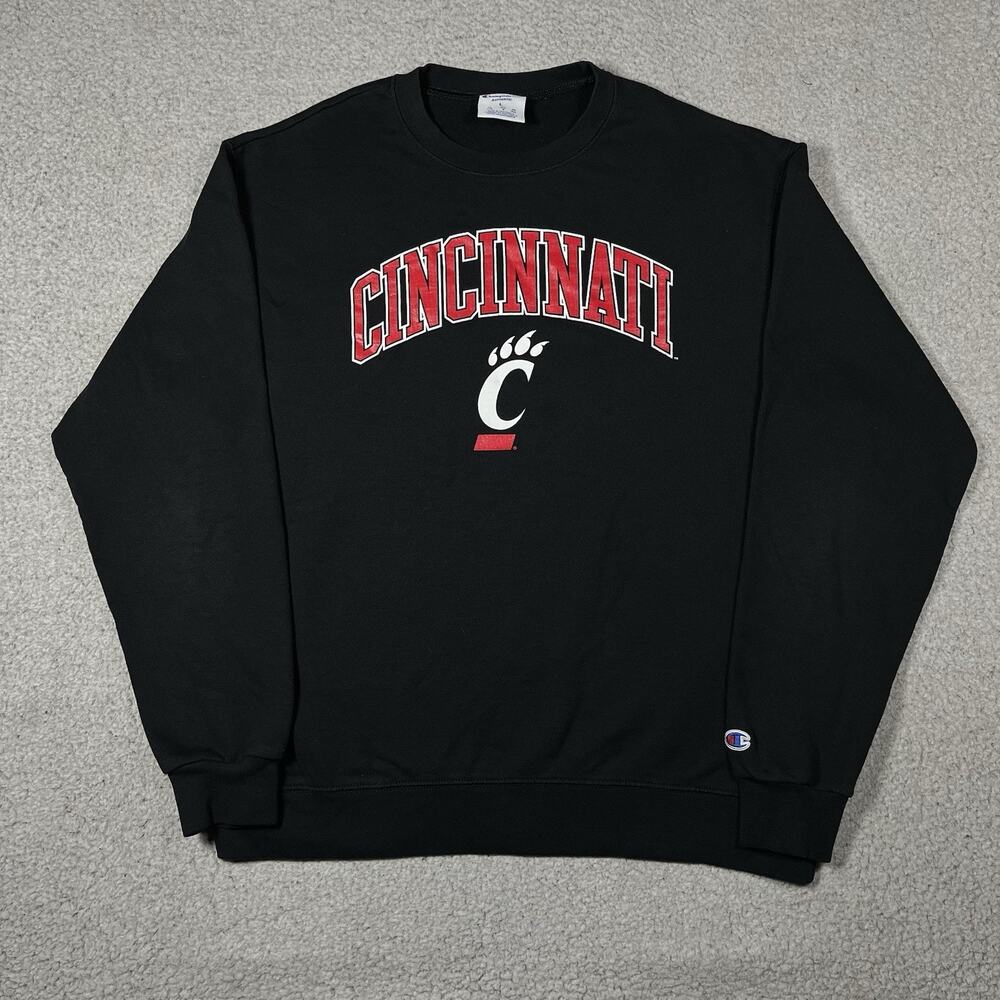Cincinnati Bearcats Sweatshirt Men L Champion Black Crewneck Spellout University